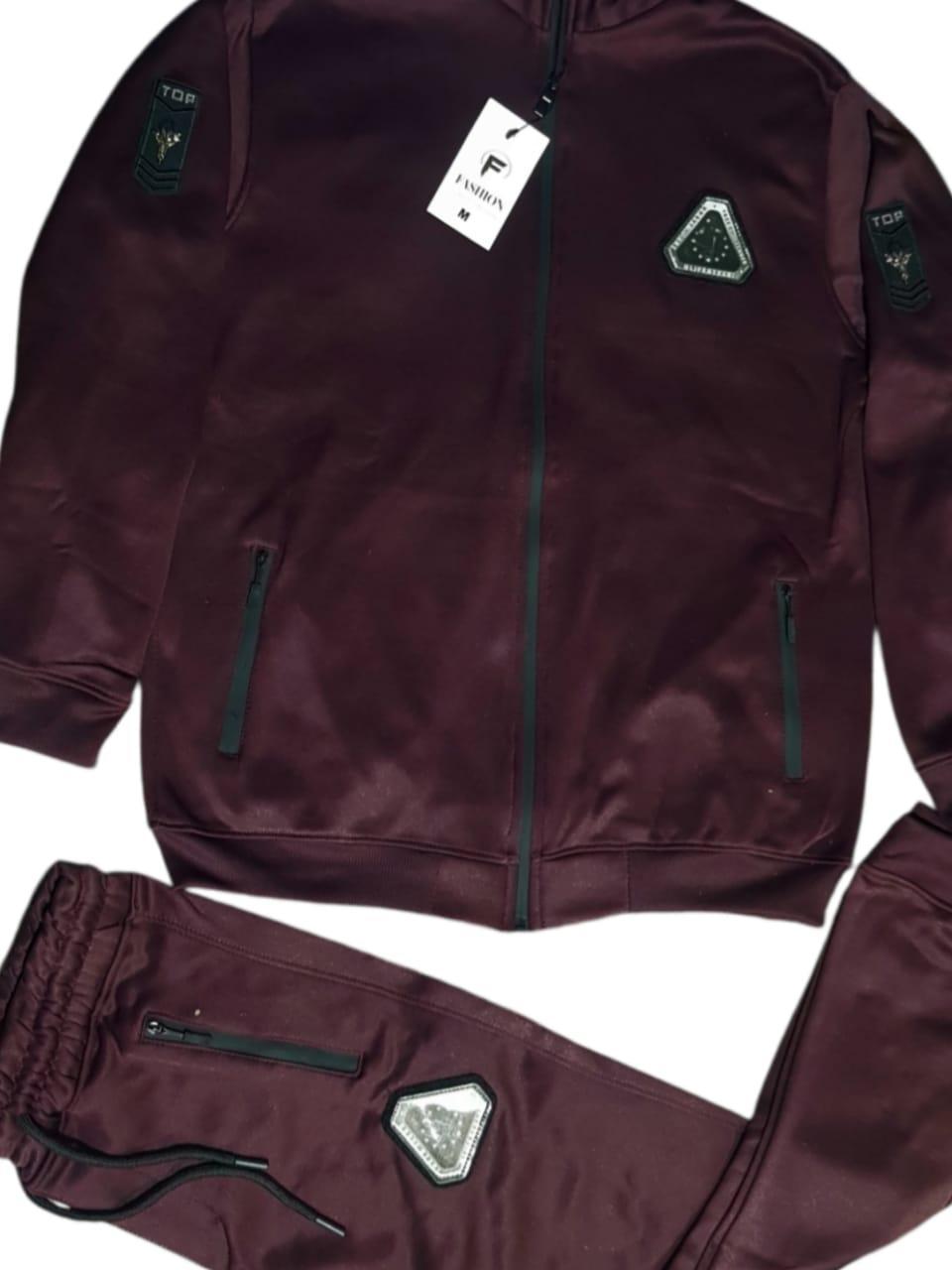 Men Burgundy Dri Fit Track Suit Set M L XL