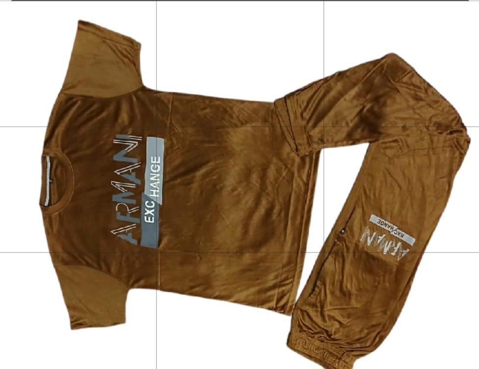 Men Brown Printed Track Suit Set Micro Interlock XL