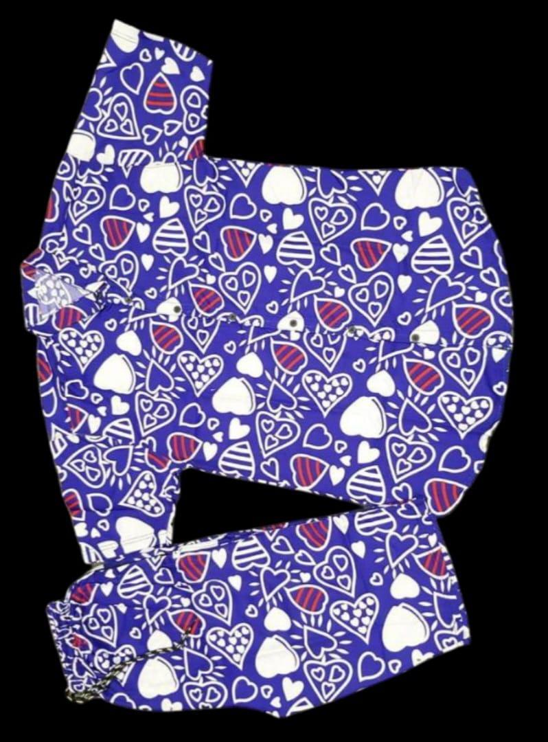 Men Cotton Heart Print Co-ord Set Blue Medium to XL