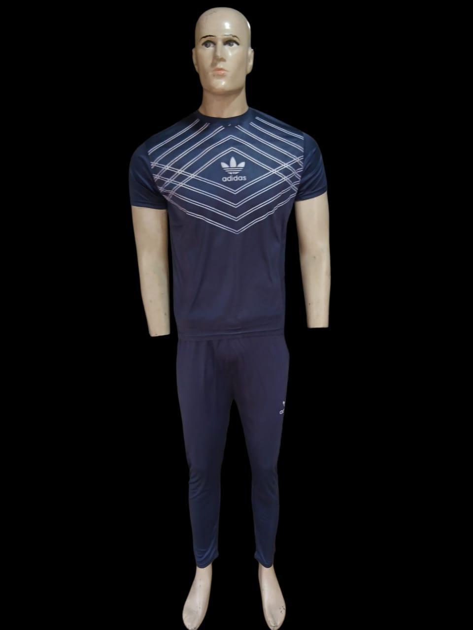 Men's Blue Printed Micro Interlock Track Suit - 2 Pcs