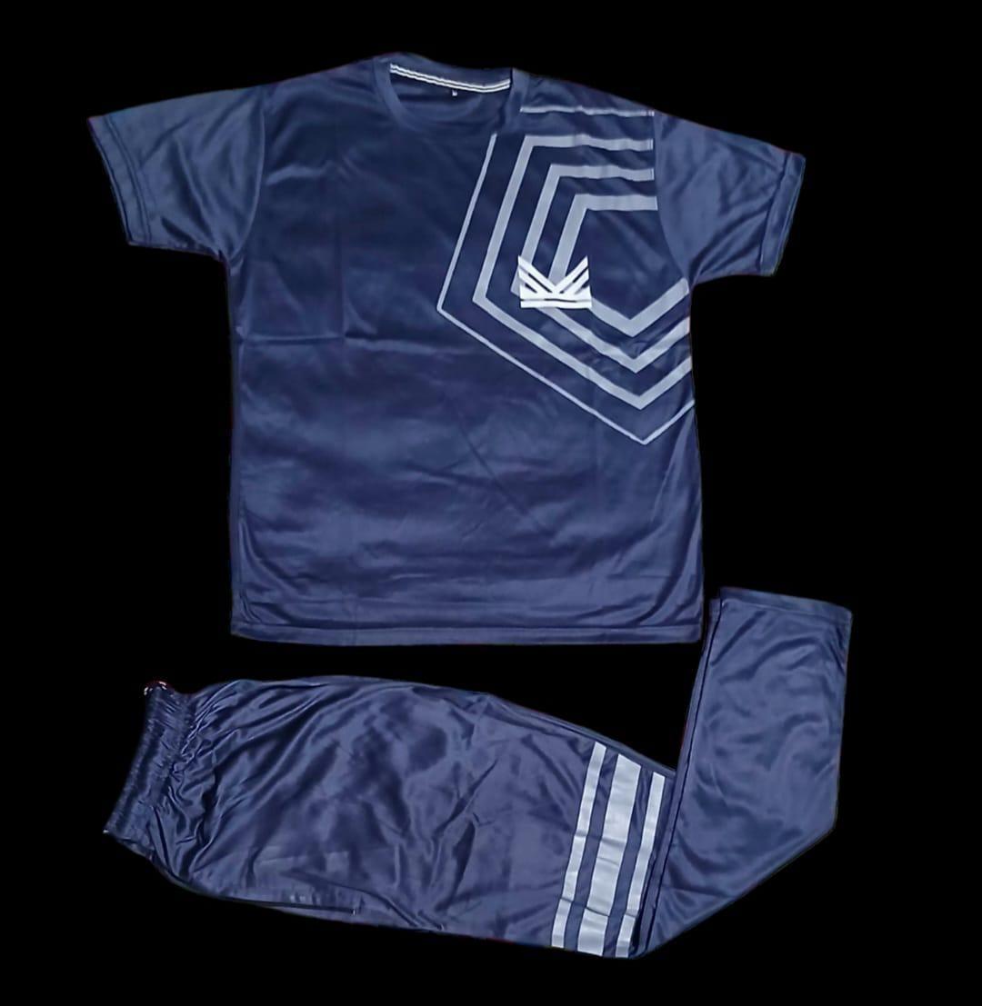 Men Blue Printed Micro Interlock Track Suit