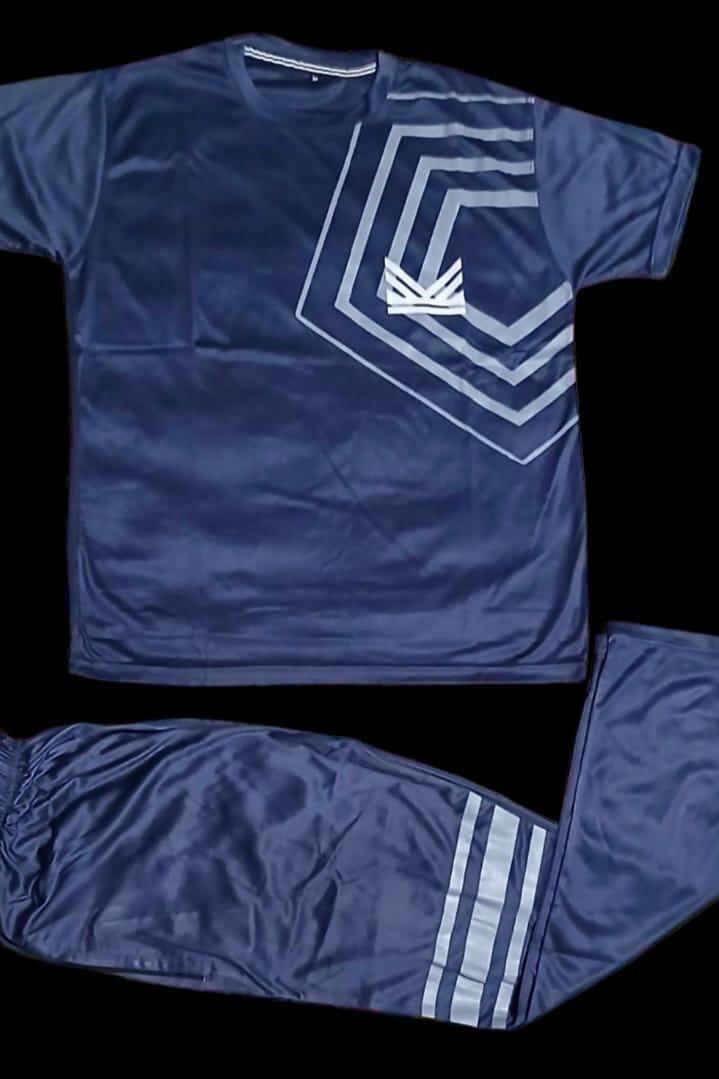 Men Blue Printed Micro Interlock Track Suit