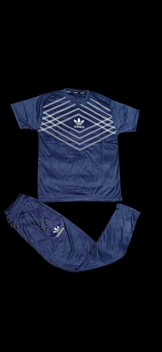 Men Blue Printed Micro Interlock Track Suit