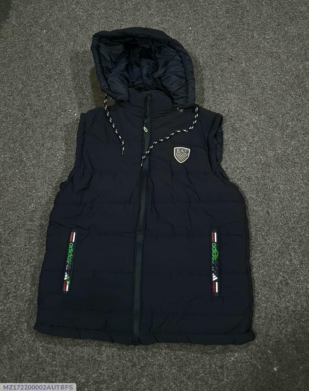 Black Sleeveless Puffer Jacket with Hood for Men