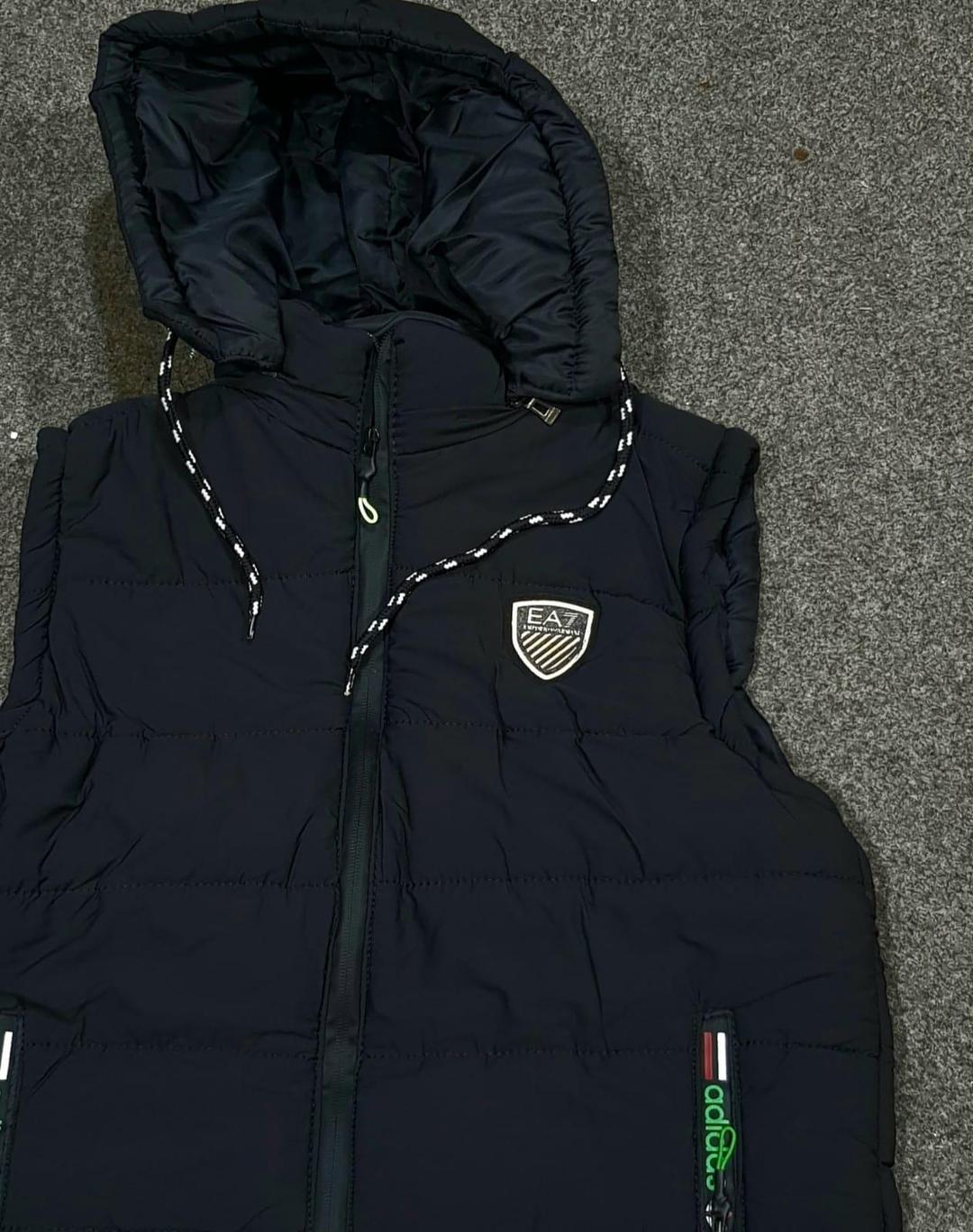 Black Sleeveless Puffer Jacket with Hood for Men