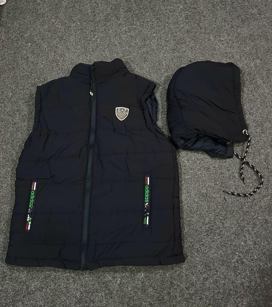 Black Sleeveless Puffer Jacket with Hood for Men