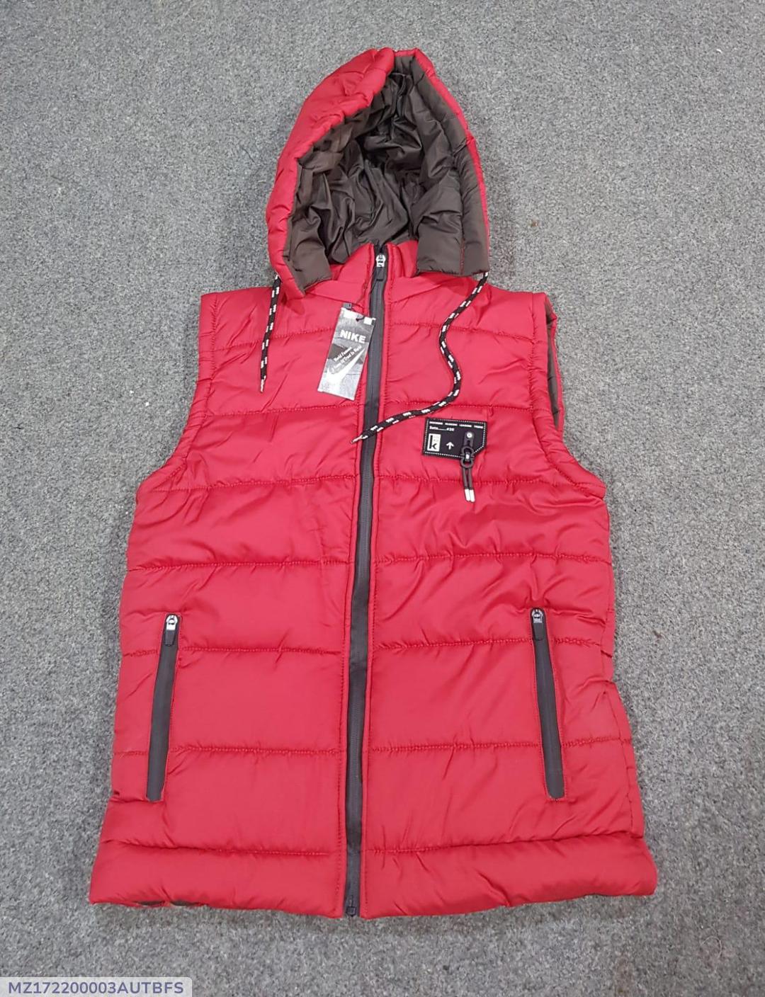 Red Sleeveless Puffer Jacket with Hood for Men