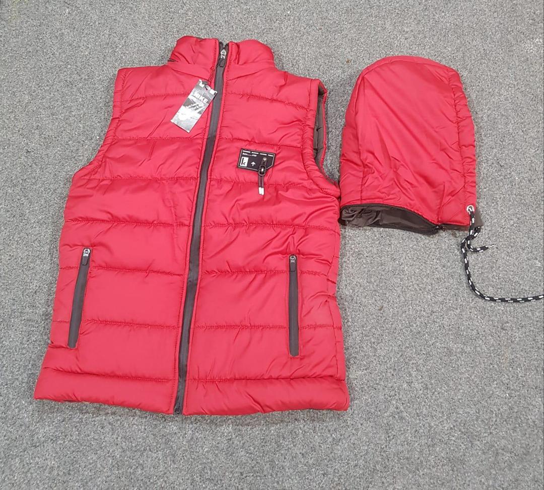 Red Sleeveless Puffer Jacket with Hood for Men