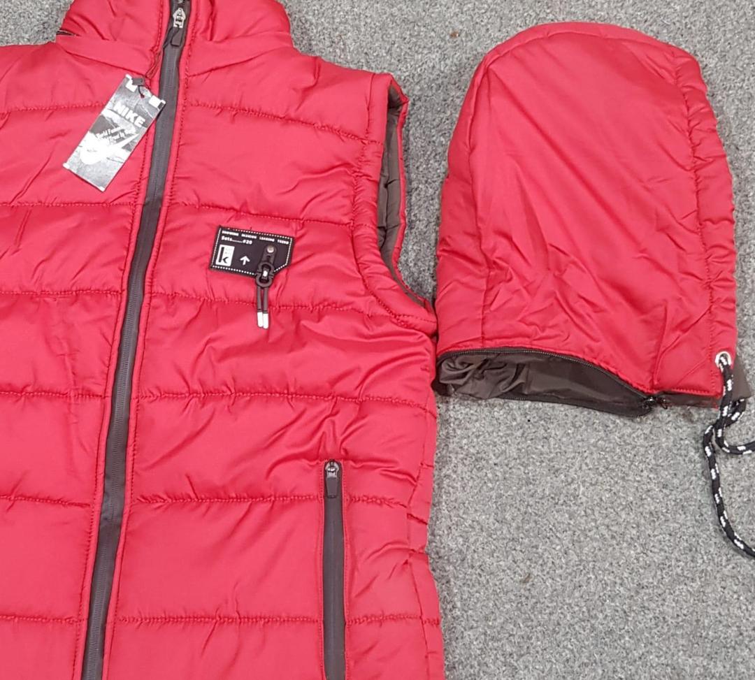 Red Sleeveless Puffer Jacket with Hood for Men
