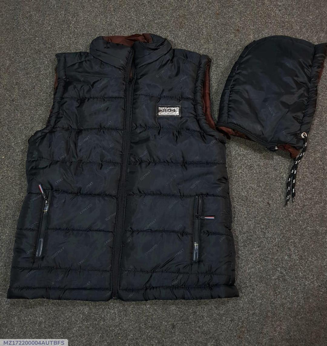 Black Sleeveless Puffer Jacket with Hood for Men