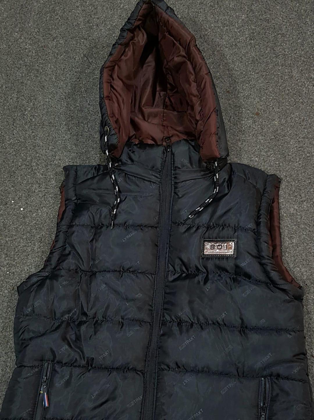 Black Sleeveless Puffer Jacket with Hood for Men