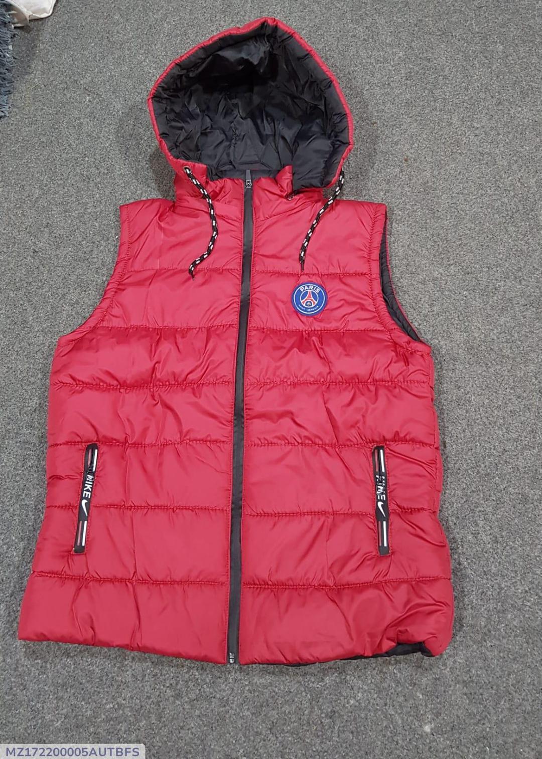 Red Sleeveless Puffer Vest with Hood for Men Winter