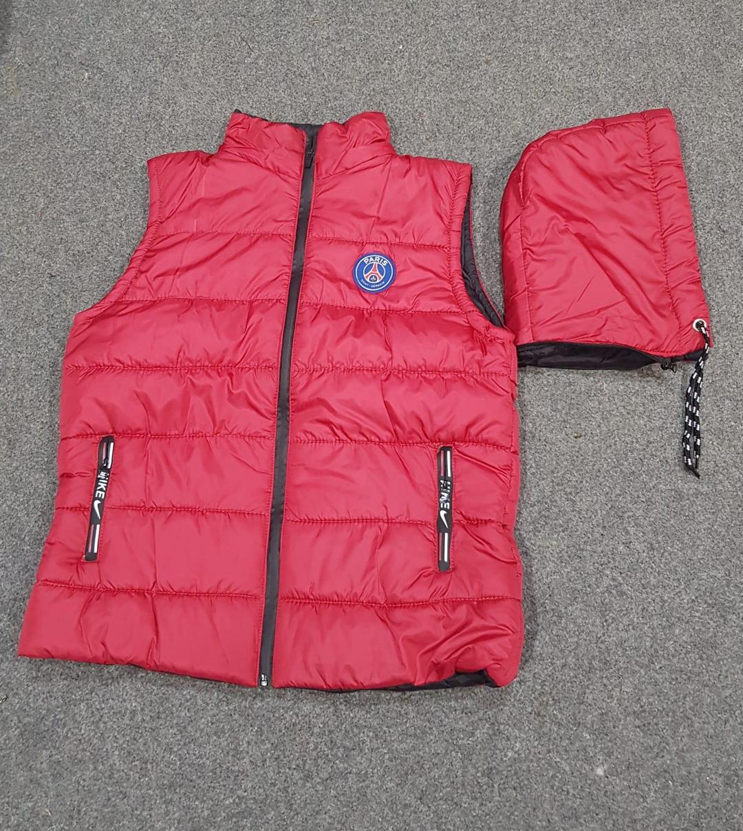 Red Sleeveless Puffer Vest with Hood for Men Winter