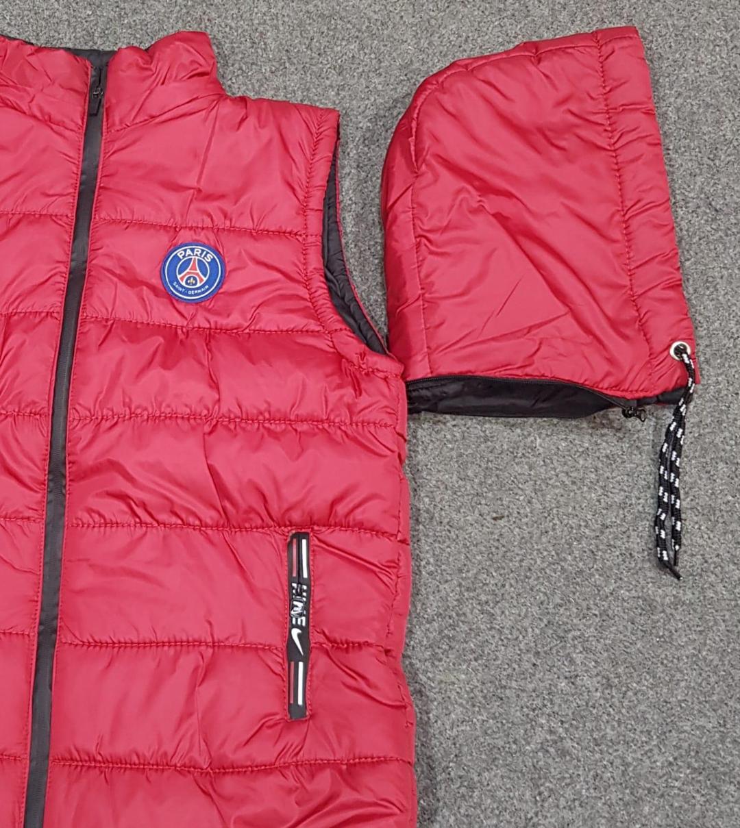 Red Sleeveless Puffer Vest with Hood for Men Winter