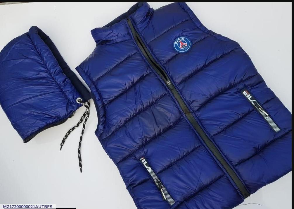 Men's Blue Sleeveless Puffer Vest with Hood