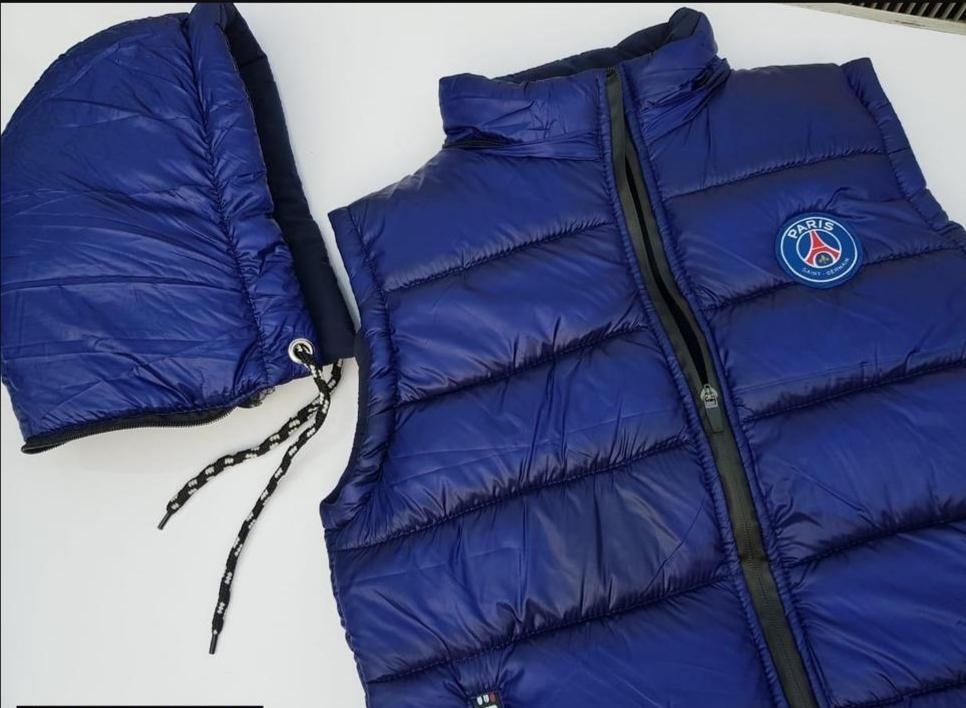 Men's Blue Sleeveless Puffer Vest with Hood