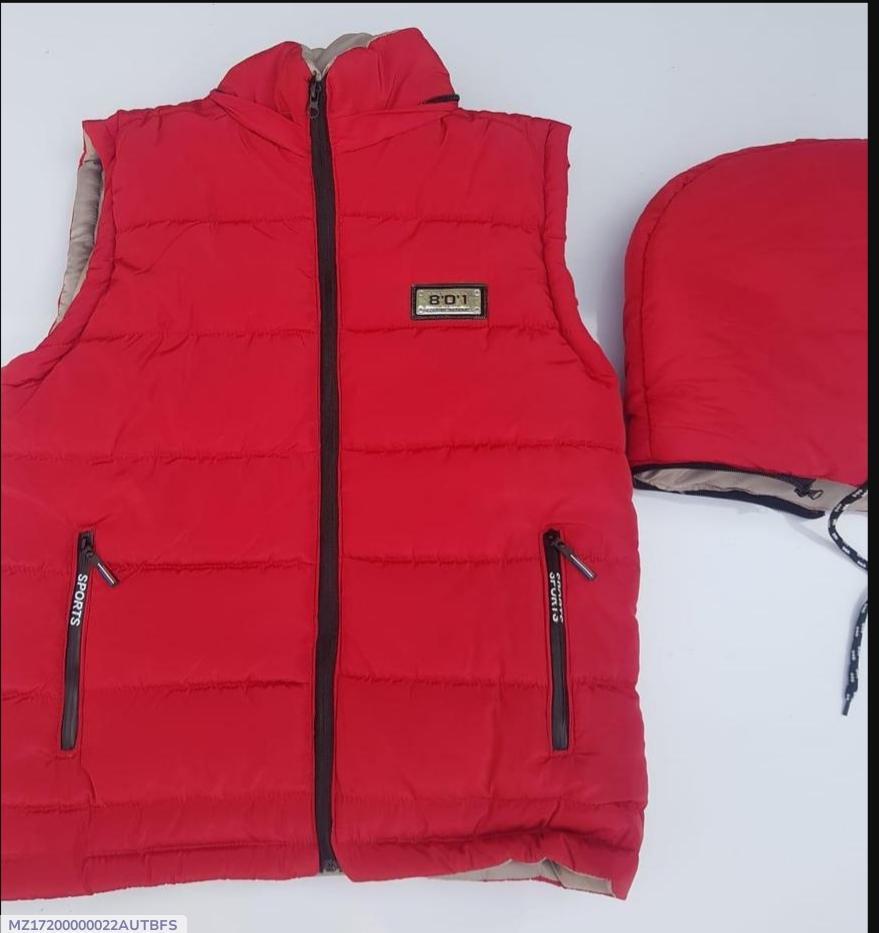 Red Sleeveless Puffer Jacket with Collar & Side Pockets