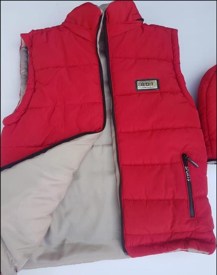 Red Sleeveless Puffer Jacket with Collar & Side Pockets