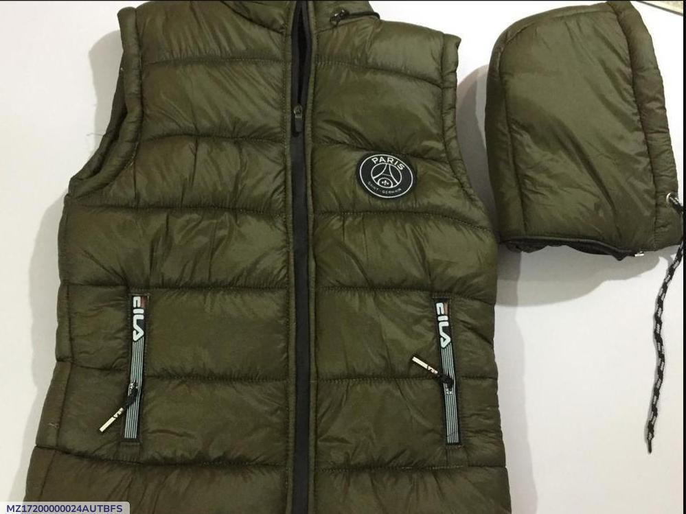 Green Sleeveless Puffer Jacket with Detachable Hood