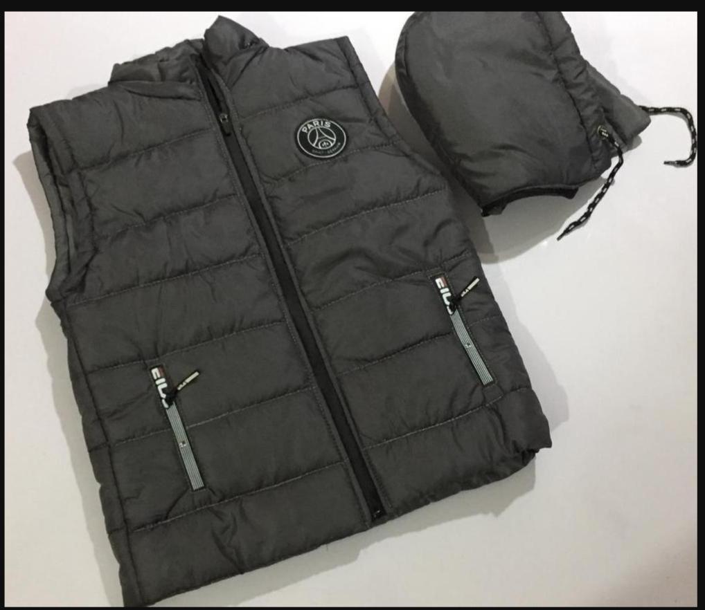 Black Sleeveless Puffer Vest with Paris Logo