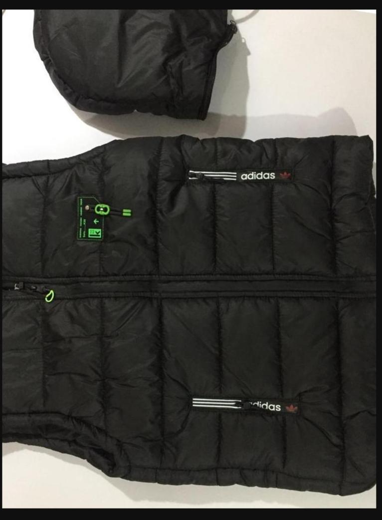 Black Sleeveless Puffer Jacket with Green Logo Medium to XL