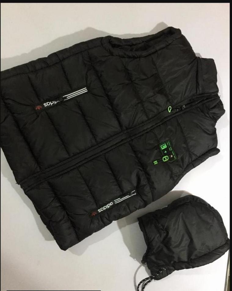 Black Sleeveless Puffer Jacket with Green Logo Medium to XL