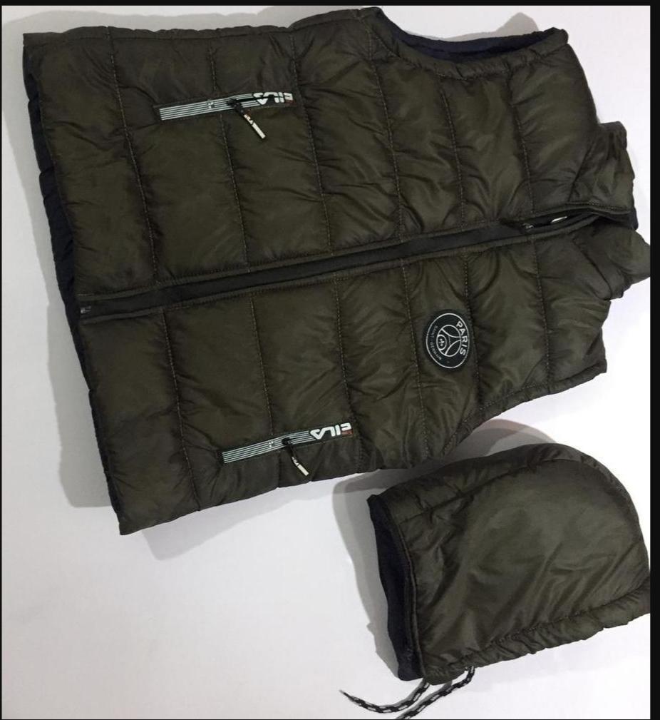 Men's Sleeveless Puffer Jacket Dark Green Parachute Fabric