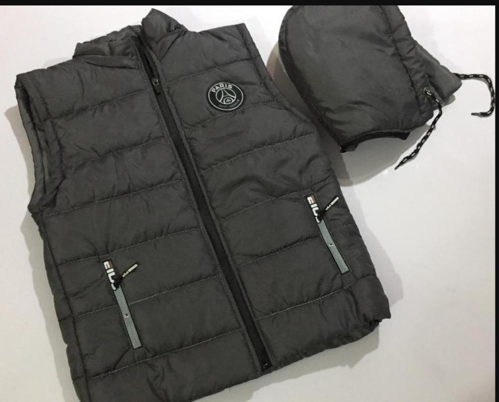 Men's Sleeveless Puffer Jacket Grey Parachute Winter Warm