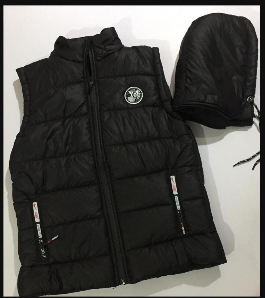 Men's Sleeveless Puffer Jacket Black Detachable Hood