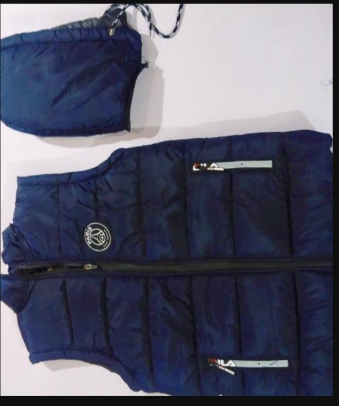 Men's Sleeveless Puffer Jacket Blue Parachute Detachable Hood