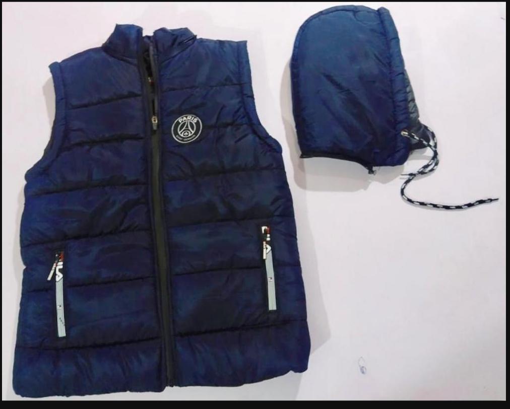 Men's Sleeveless Puffer Jacket Blue Parachute Detachable Hood