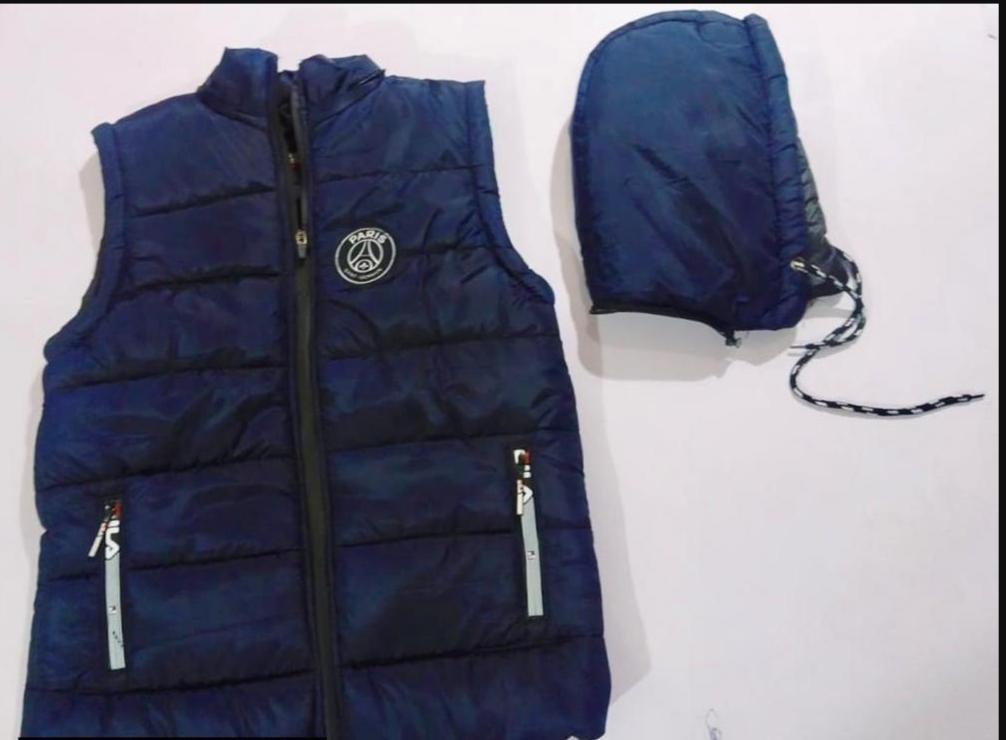 Men's Sleeveless Puffer Jacket Blue Parachute Detachable Hood