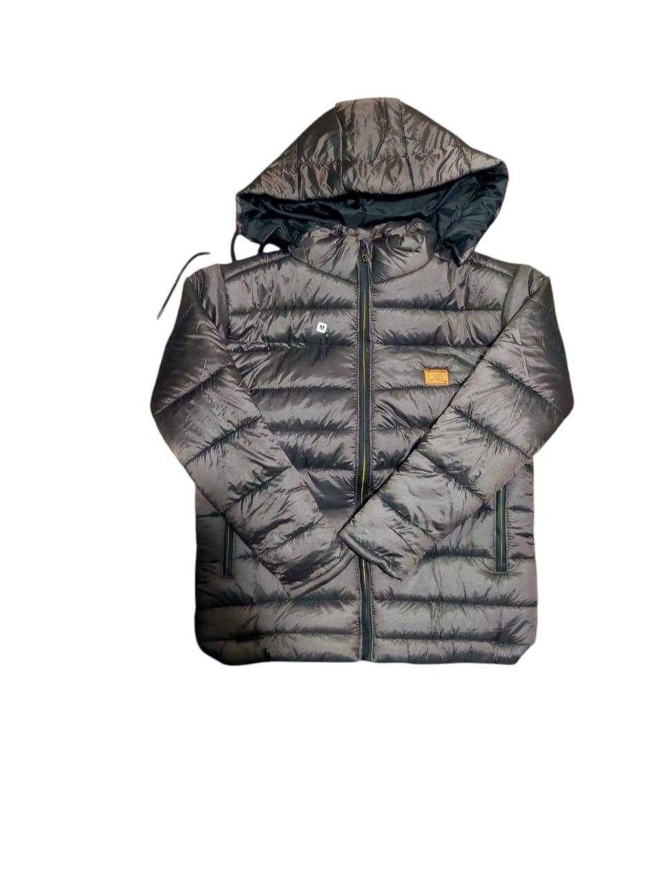 Men's Black Parachute Puffer Jacket - 1 Pc Hooded Neck Style