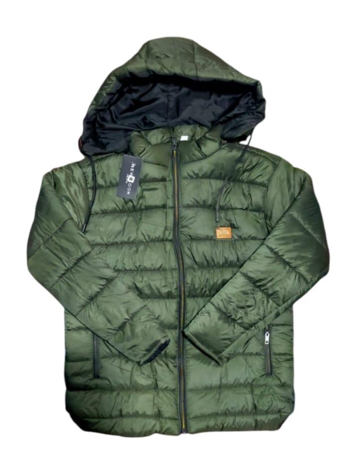 Men's Parachute Puffer Jacket - 1 Pc Hooded Neck - Green - Stylish & Warm