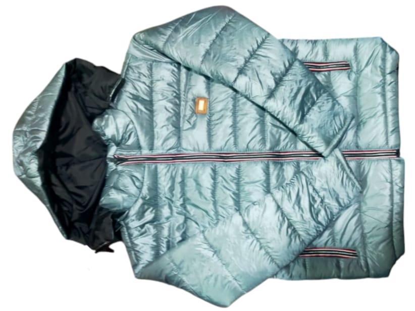 Men Blue Hooded Puffer Jacket Lightweight Parachute Fabric