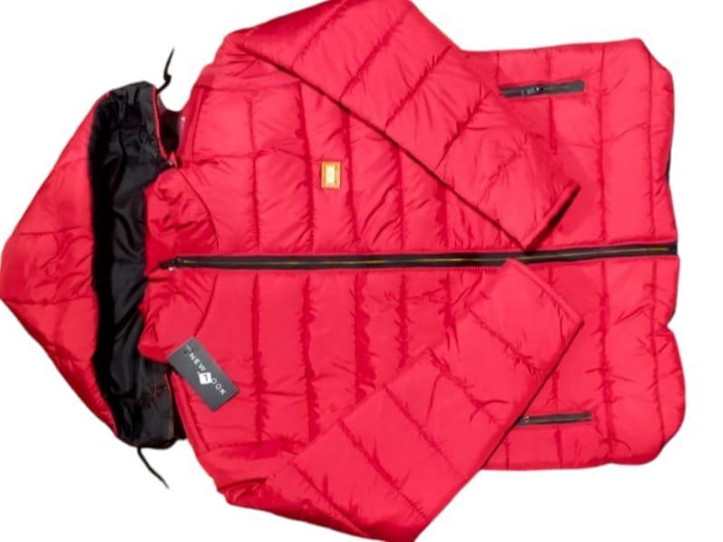 Men Red Hooded Puffer Jacket Winter Warm Parachute Fabric