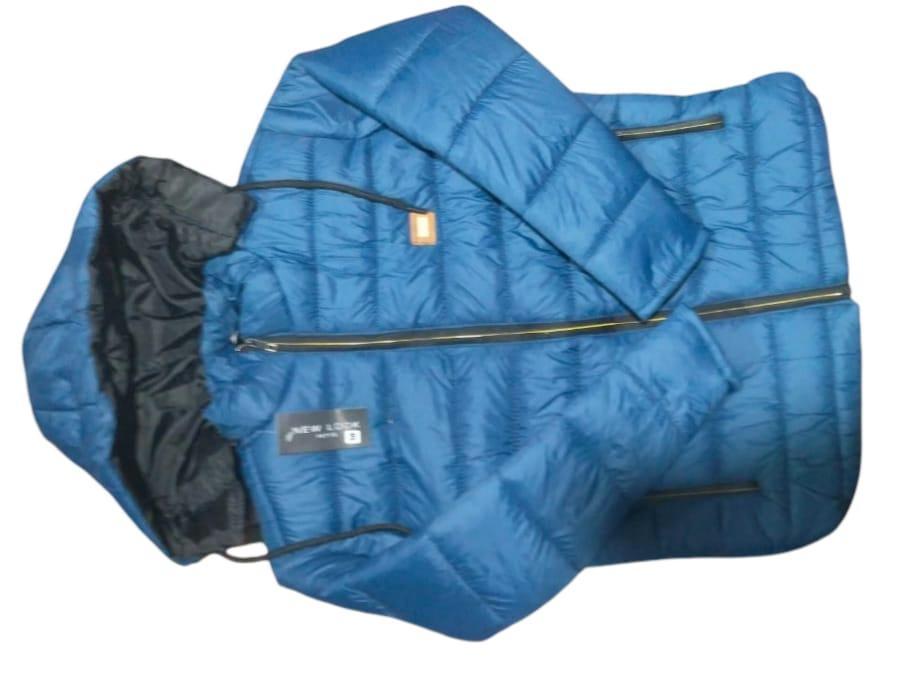 Men Blue Parachute Puffer Jacket Hooded Winter Warm