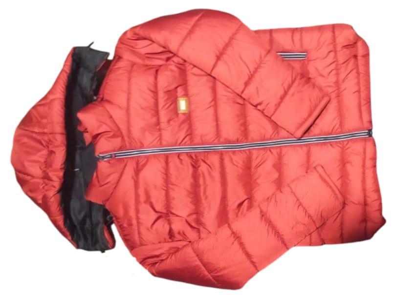 Men Orange Hooded Puffer Jacket Parachute Fabric M L XL
