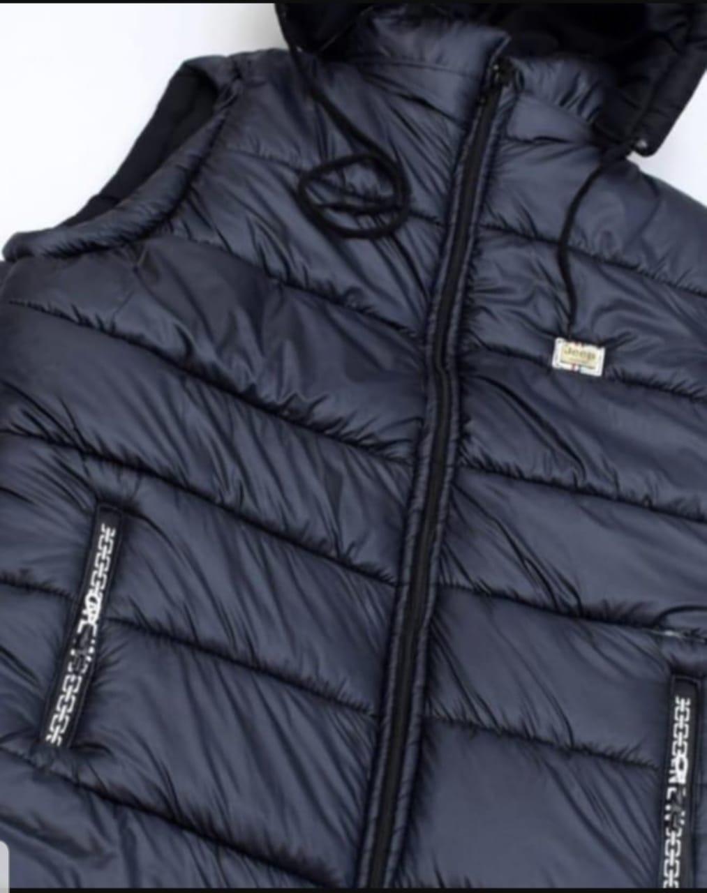 Men Black Sleeveless Hooded Jacket Winter Parachute Fabric