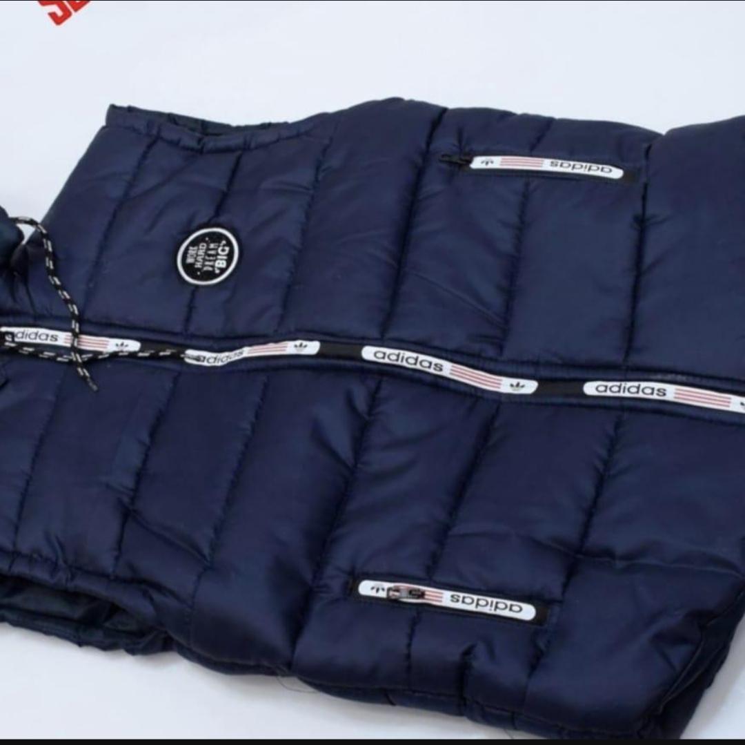 Sleeveless Hoodie Jacket Navy Blue Winter Parachute Fabric