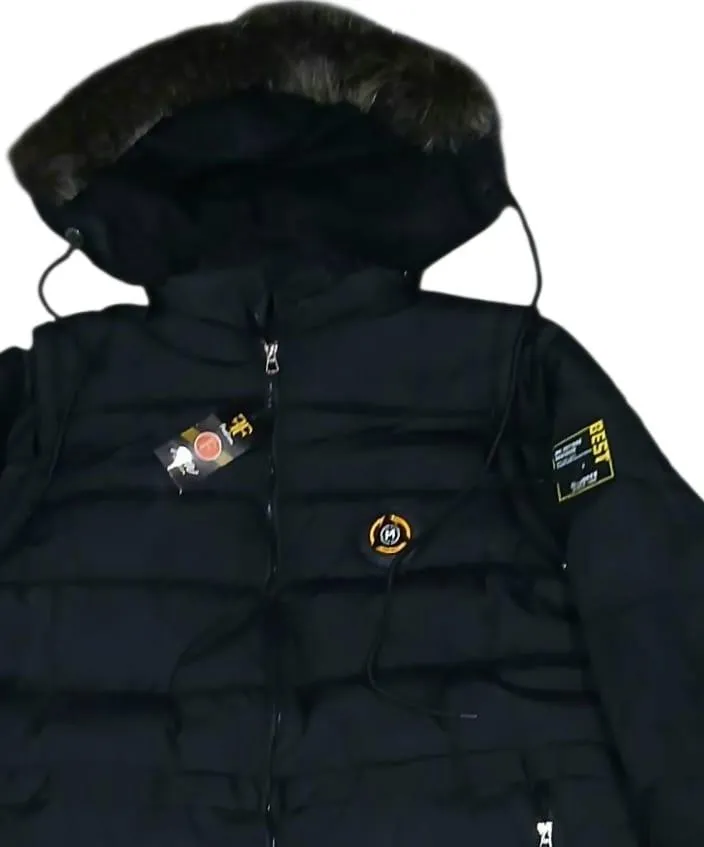 Men's Black Puffer Jacket with Hood & Pants Set