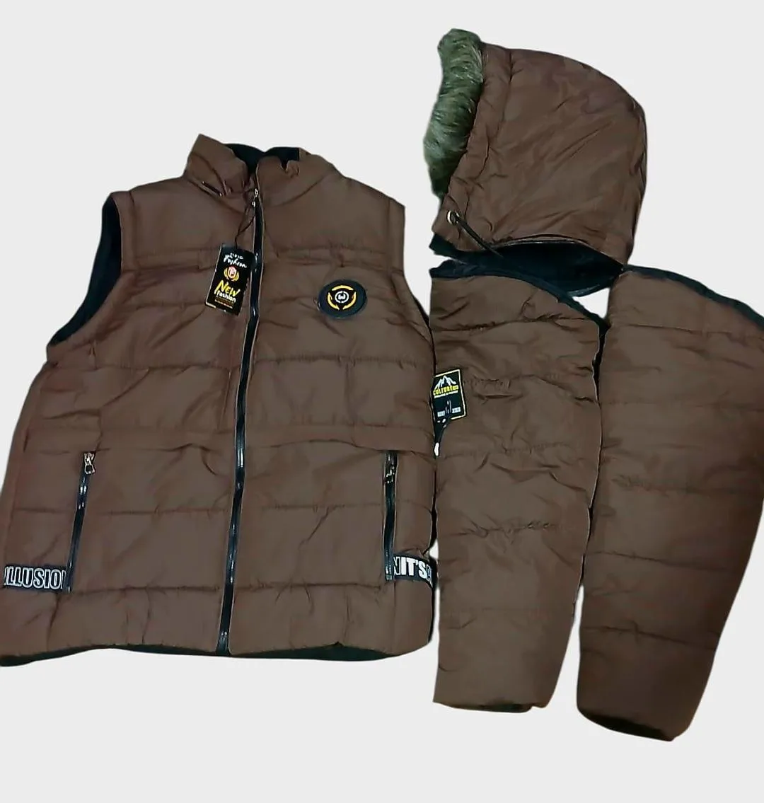 Men's Polyester Puffer Jacket Brown Medium to XL