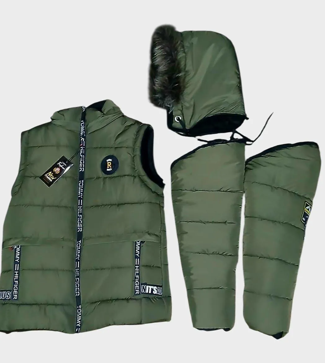 Men's Green Polyester Puffer Jacket Small to XL