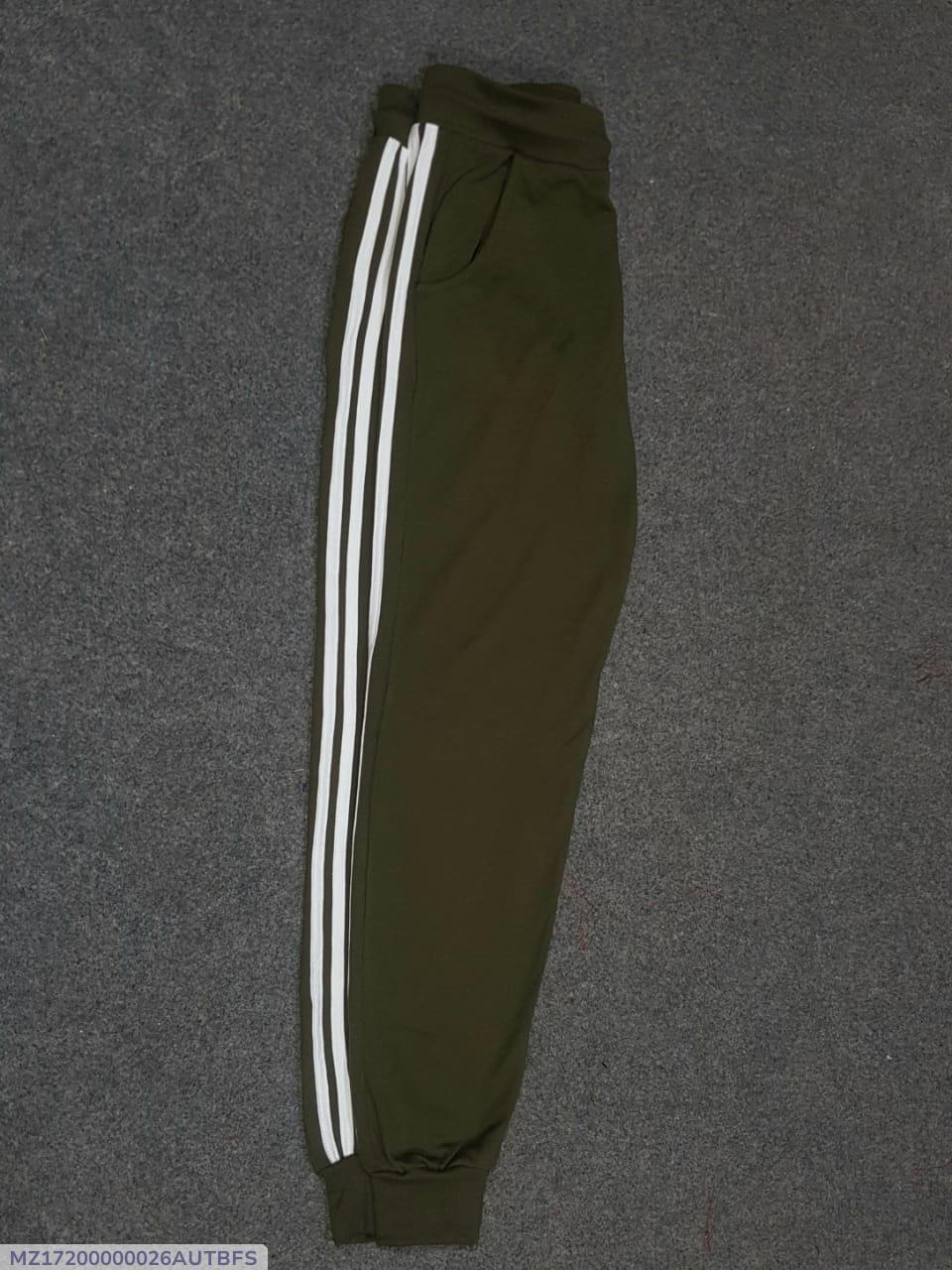 Men Green Cotton Track Pants with White Stripes Small