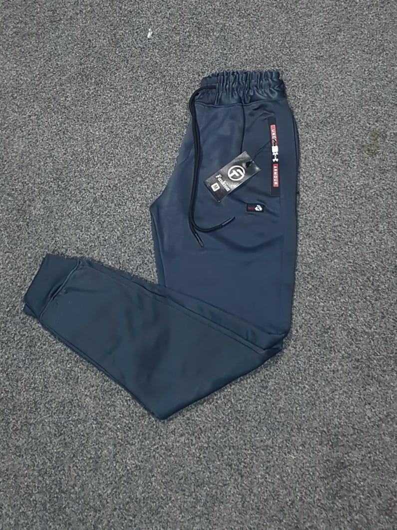 Men Polyester Fleece Trousers Navy Blue Winter Warm