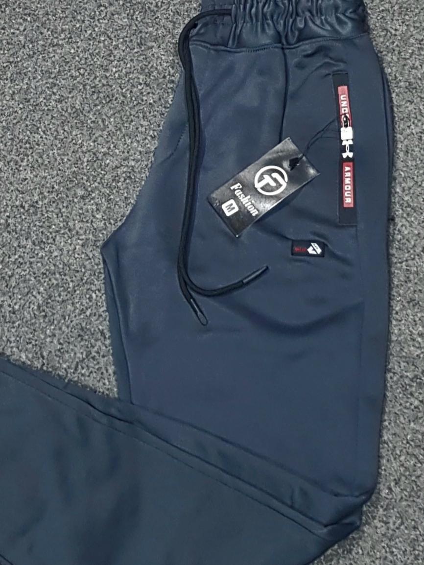 Men Polyester Fleece Trousers Navy Blue Winter Warm