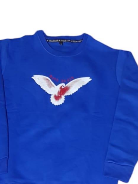 Blue Embroidered Unisex Sweatshirt Medium Large