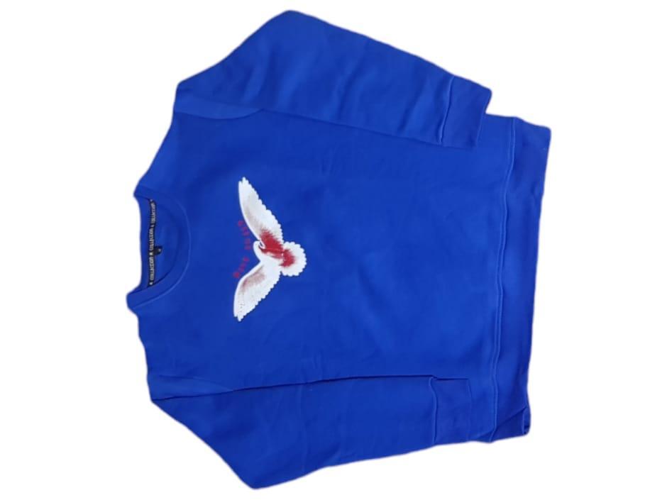 Blue Embroidered Unisex Sweatshirt Medium Large