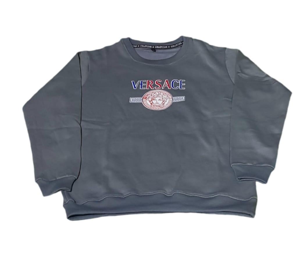Stylish Unisex Grey Cotton Fleece Sweatshirt with Embroidered Design - Medium & Large