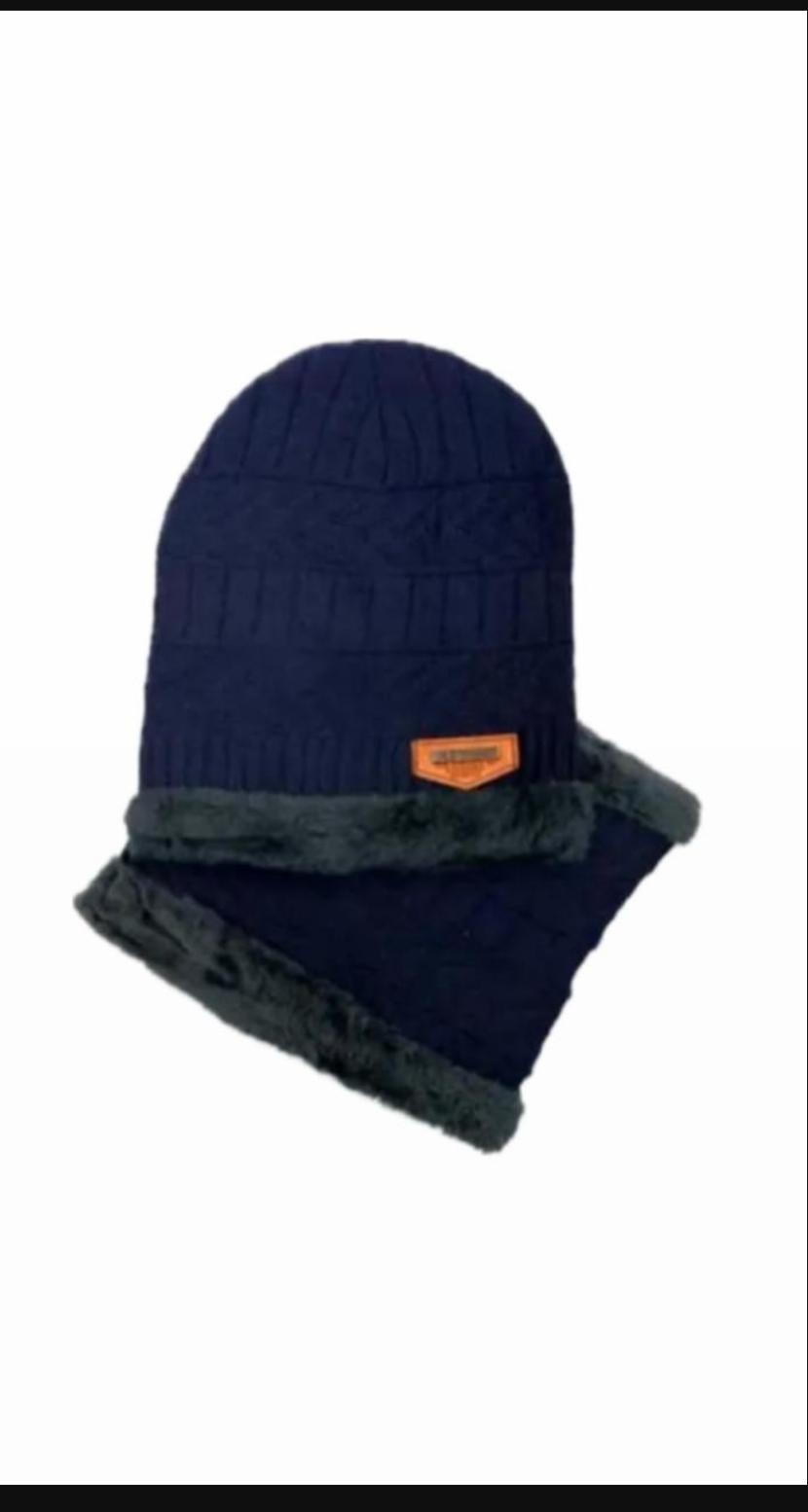 Winter Beanie & Neck Warmer Set Blue Wool Unisex